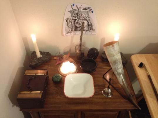 This is my home shrine where I will conduct my devotionals, meditation, and my rituals.